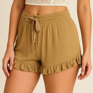 Kate Quinn Golden Brown Bamboo Ruffle Shorts